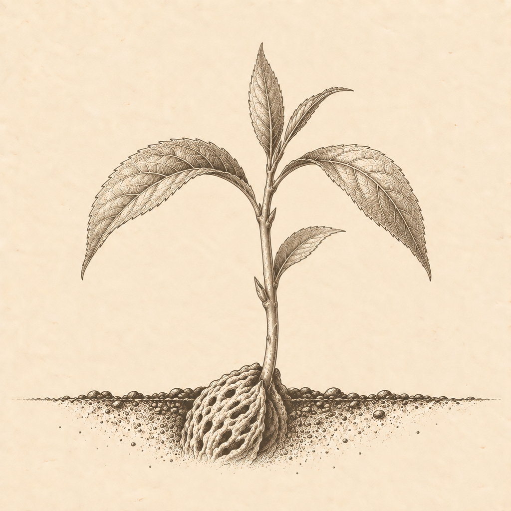 Company 1 Growing peach seedling representing the development of Digital Real Estate Company