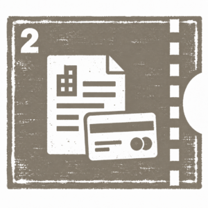 A smarter model for capability building. 2 grey woodcut style pictograph of a form, a credit card and the number 2, depicts the second step of the direct access model of profisaison
